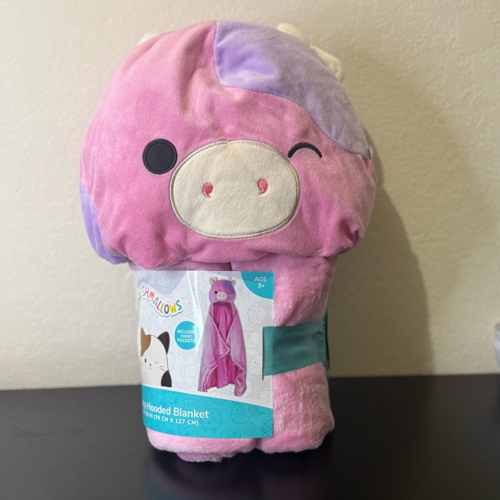 Squishmallows‎ Patty The Cow Hooded Blanket Pink Purple Hand Pockets